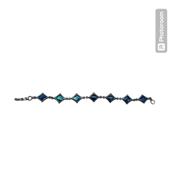 Silver Tone Metal and Blue Swirls Bracelet Lightweight Jointed Bracelet - Picture 5 of 7